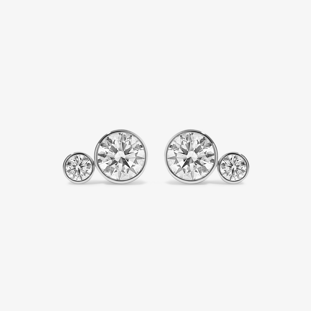 Coco Lab Diamond Two Stone Round Studs 14K White Gold