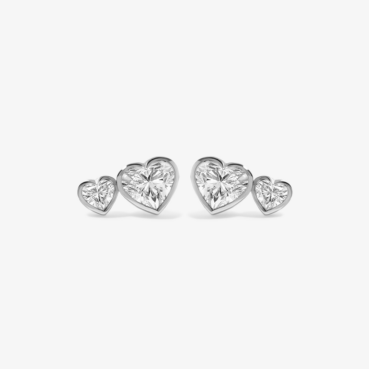 Coco Lab Diamond Two Stone Heart Studs 14K White Gold Jumbo