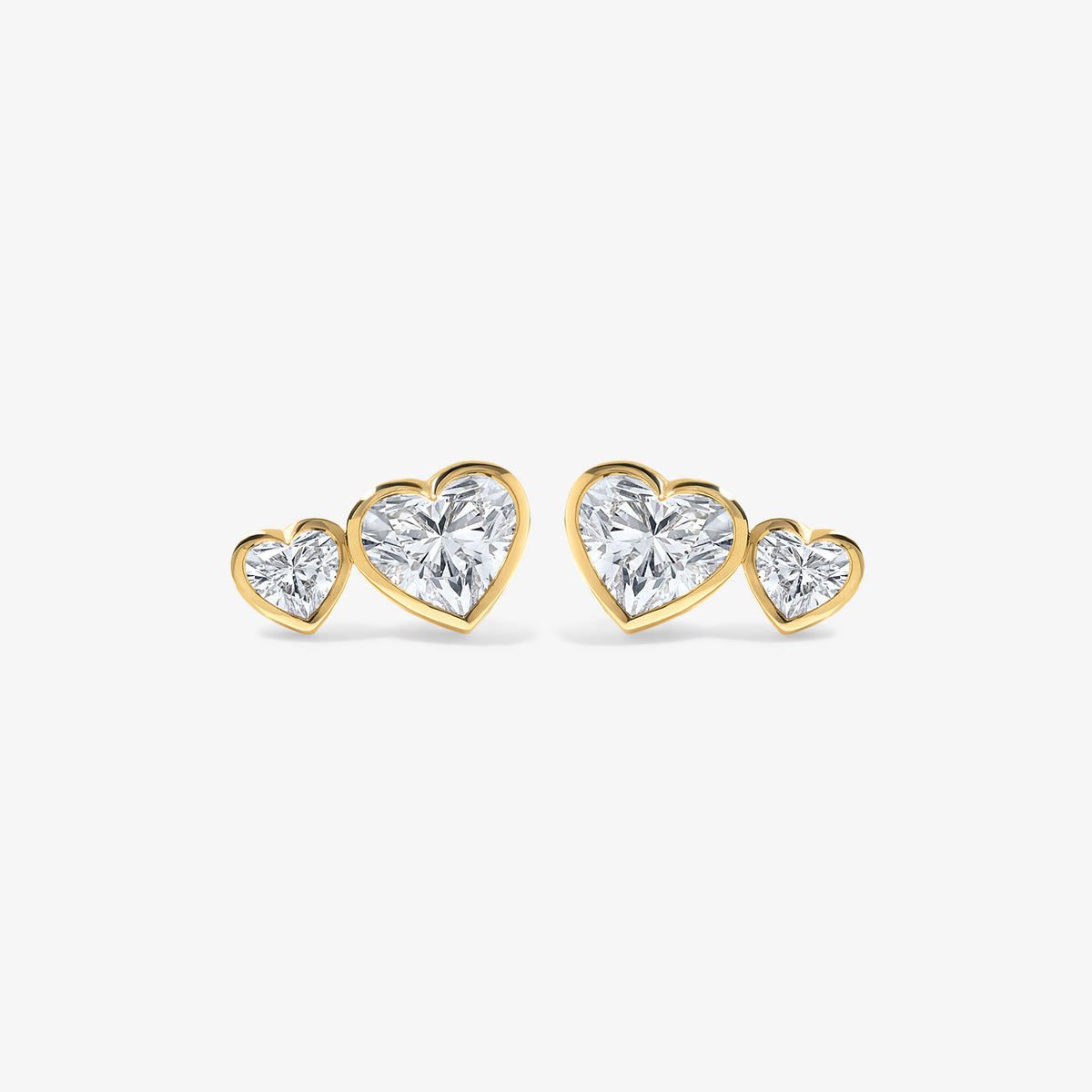Coco Lab Diamond Two Stone Heart Studs 14K Yellow Gold Jumbo