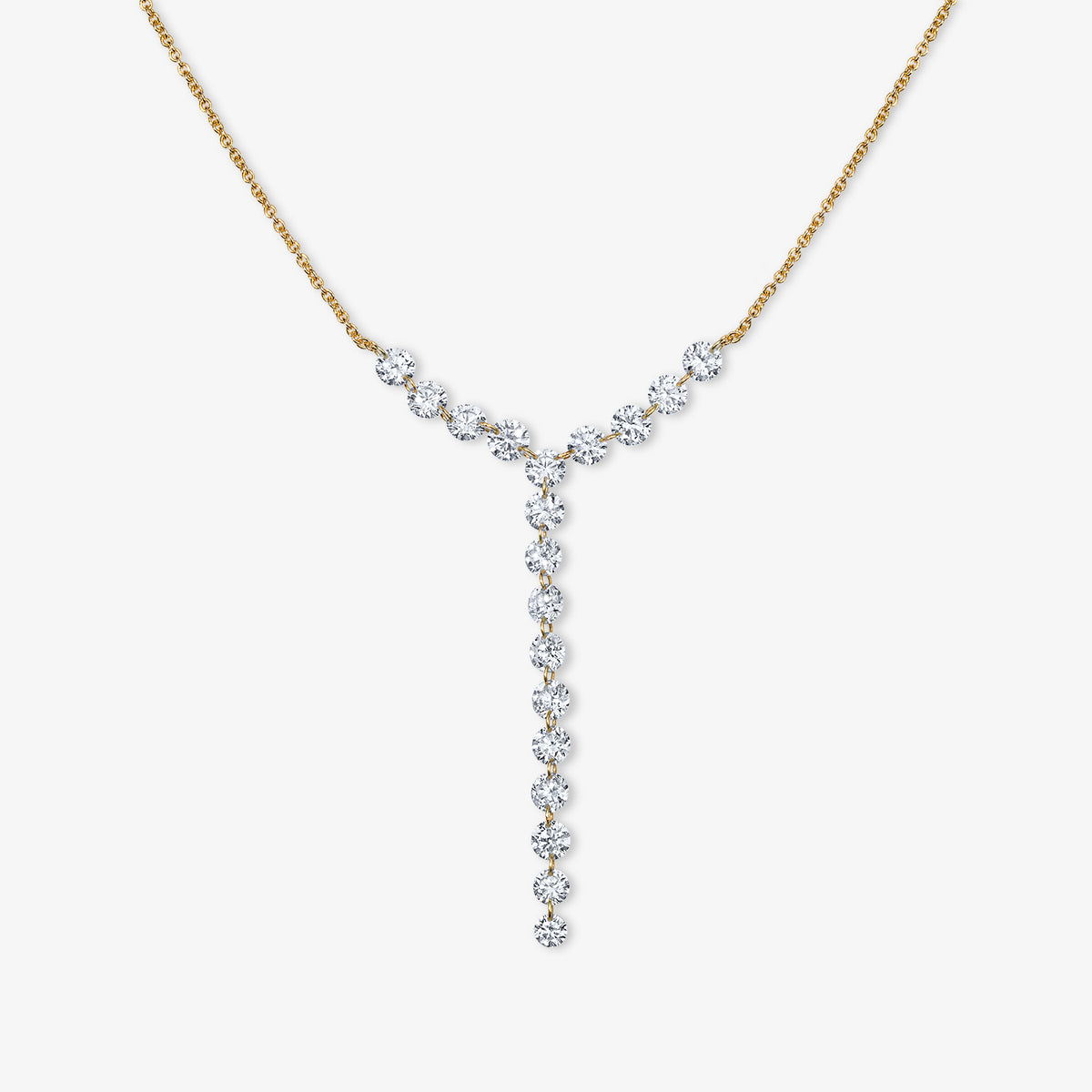 Lola Lab Grown Drilled Diamond Lariat Necklace 14K Yellow Gold 16-18in
