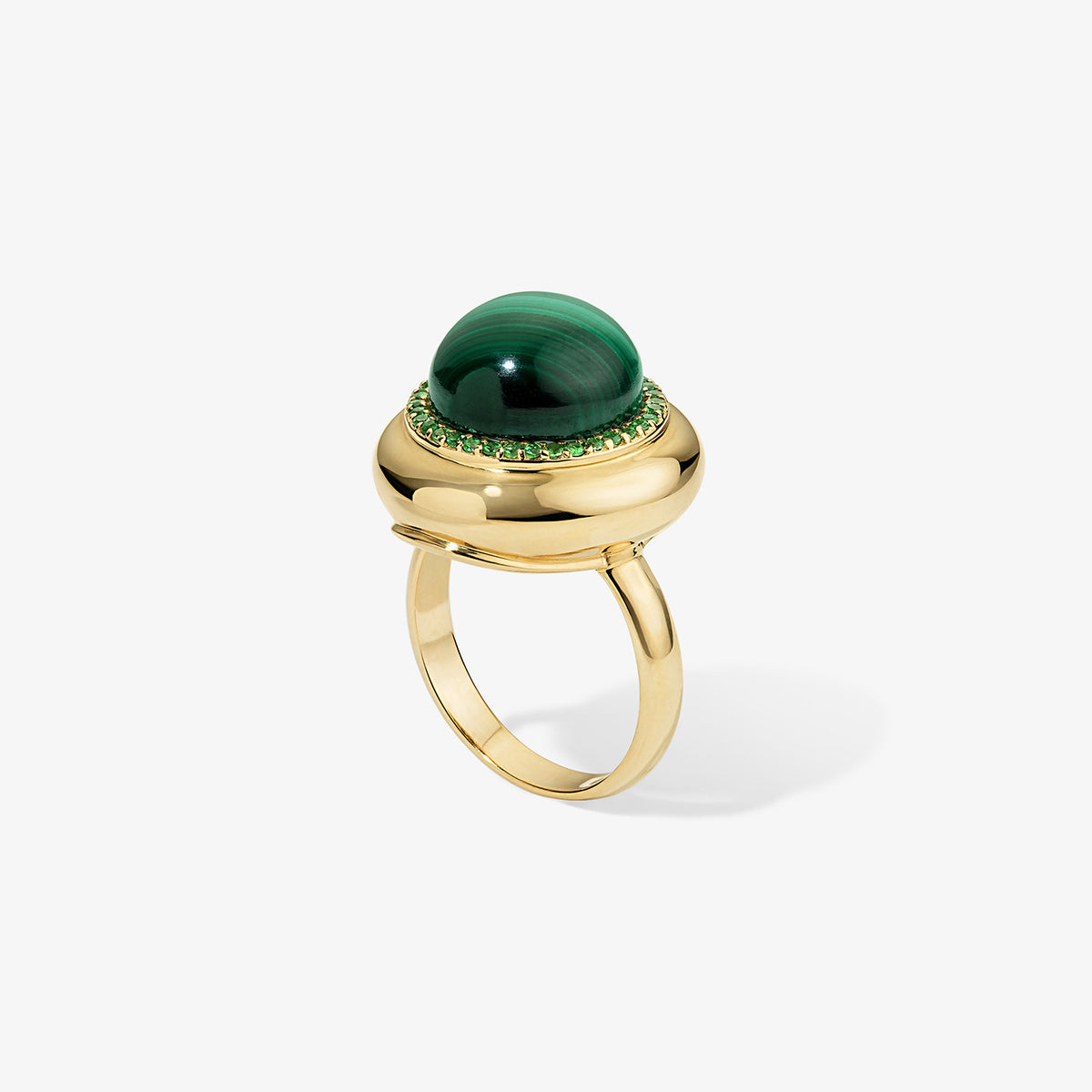 Large Malachite Candy Button Ring with Tsavorite Halo