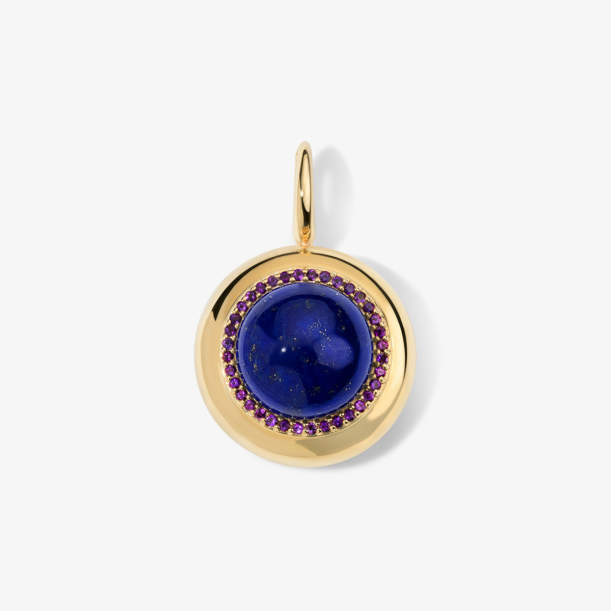 Large Lapis Lazuli Candy Button Charm 14K Yellow Gold
