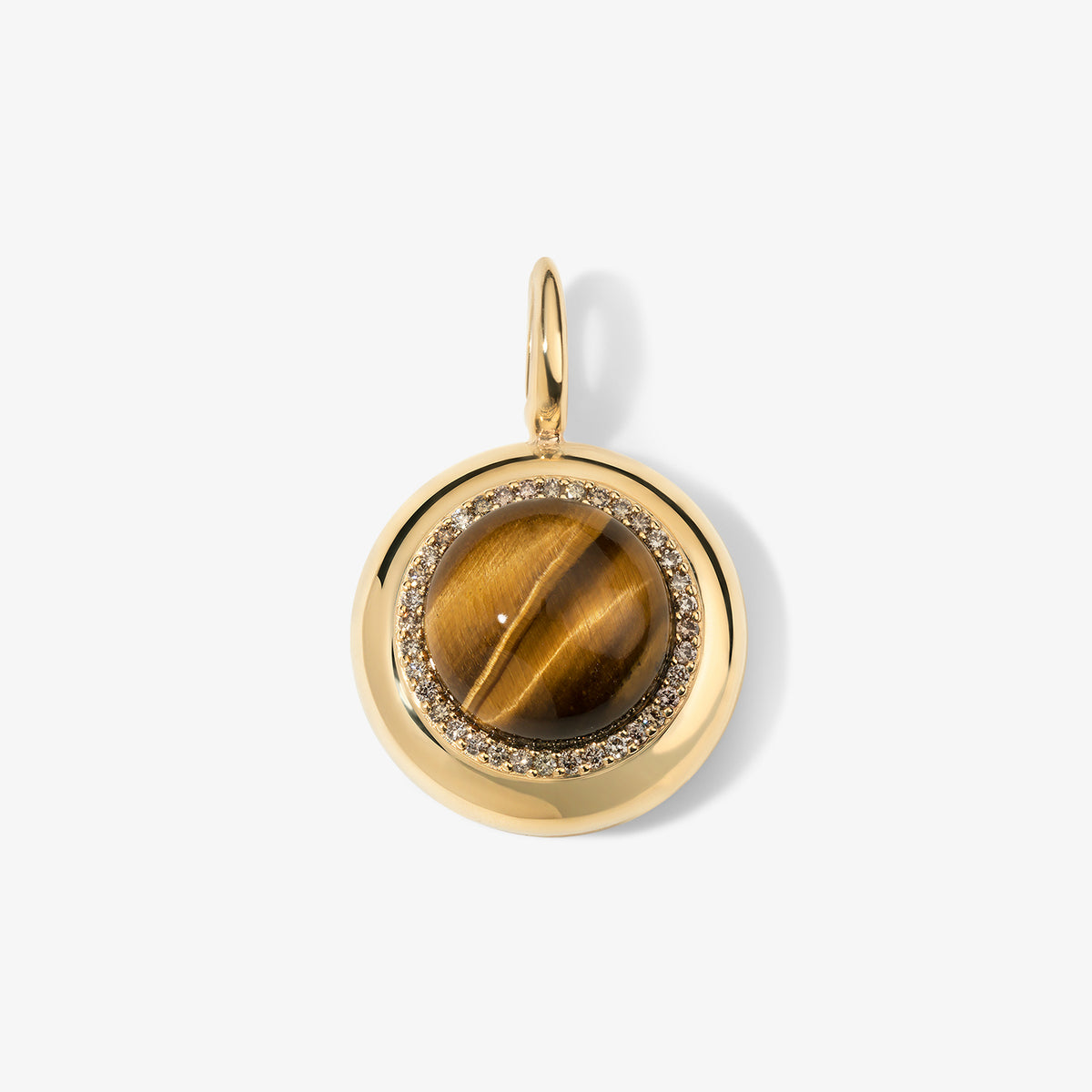 Large Tigers Eye Candy Button Charm 14K Yellow Gold