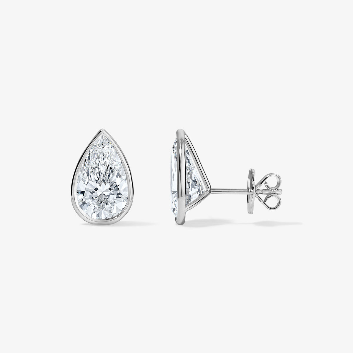 Lab Grown Diamond Pear Bezel Studs 14K White Gold