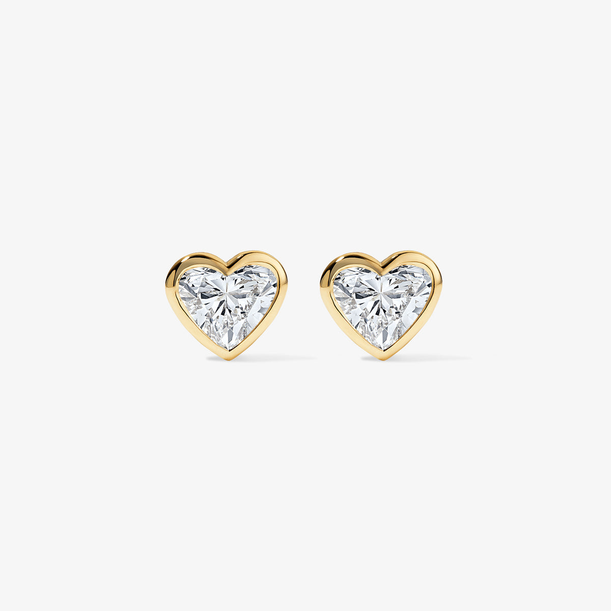 Lab Grown Diamond Heart Bezel Studs 14K Yellow Gold