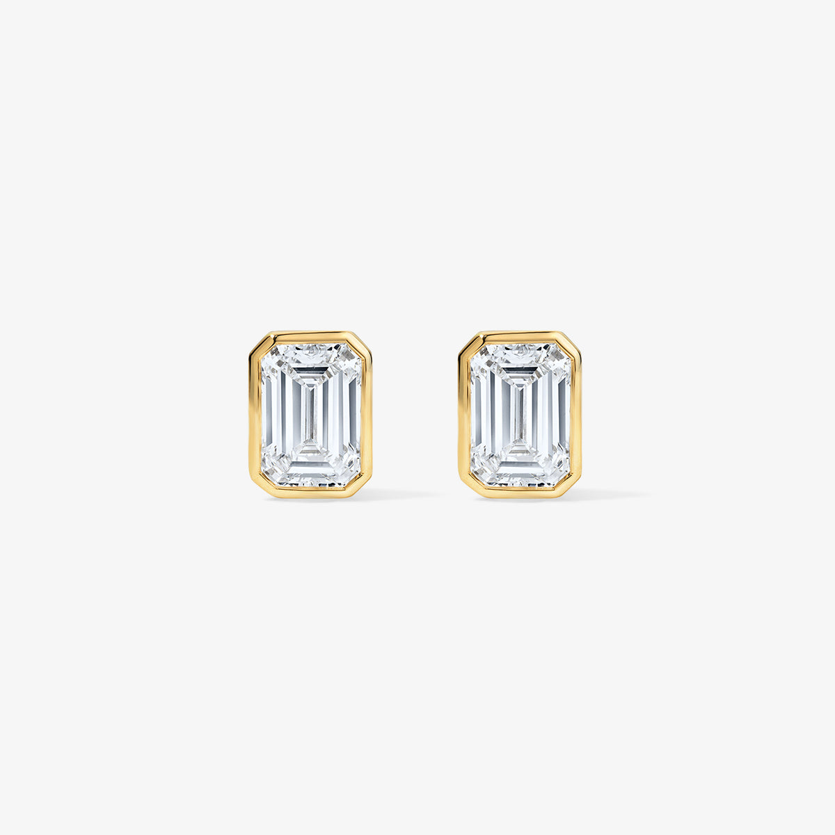 Lab Grown Diamond Emerald Bezel Studs 14K Yellow Gold