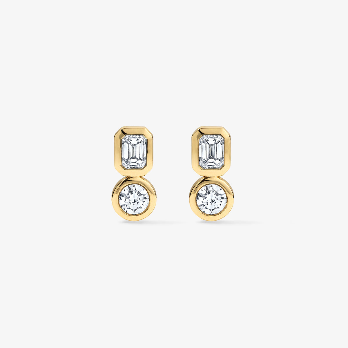 Coco Lab Diamond Emerald Round Studs 14K Yellow Gold Petite