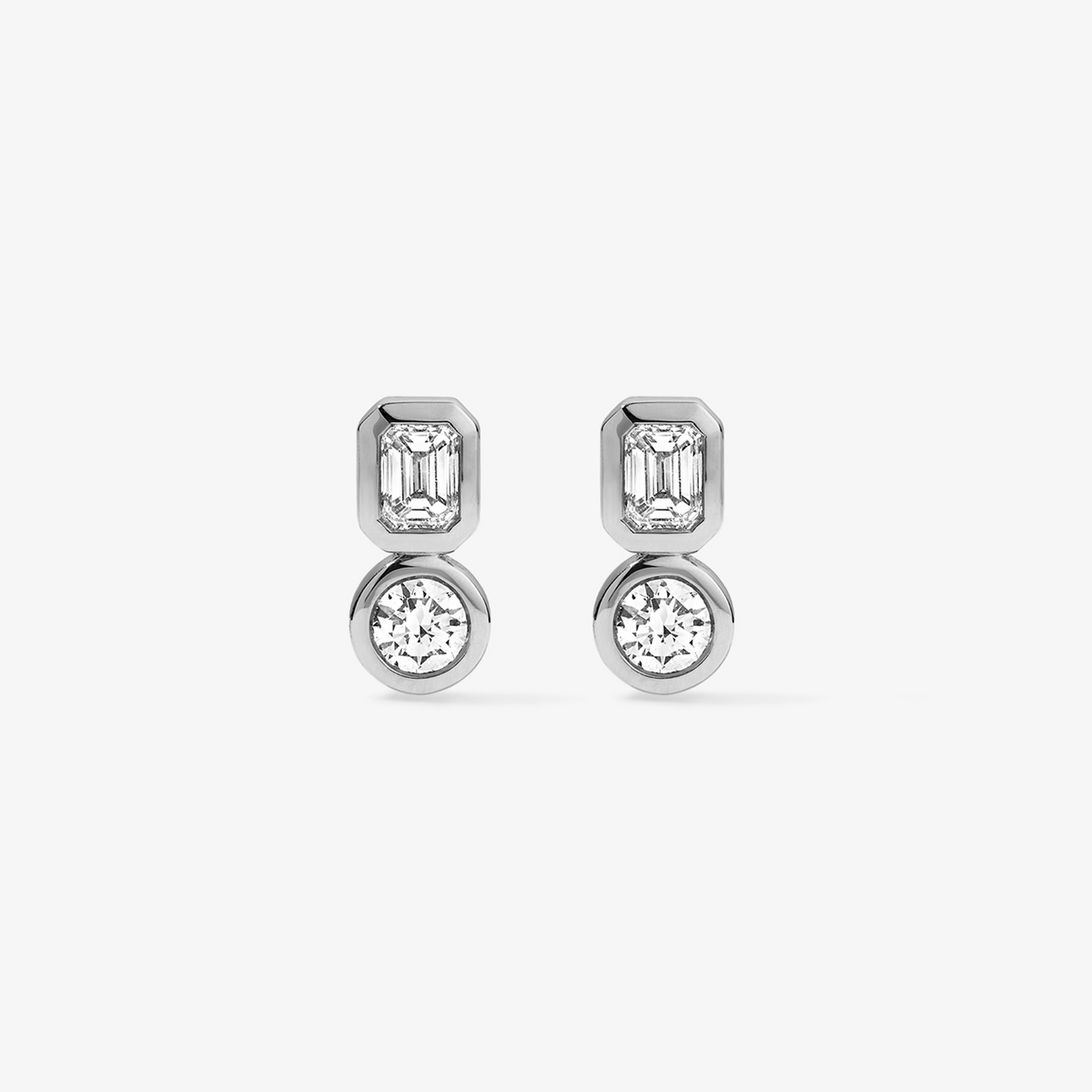 Coco Lab Diamond Emerald Round Studs 14K White Gold Petite