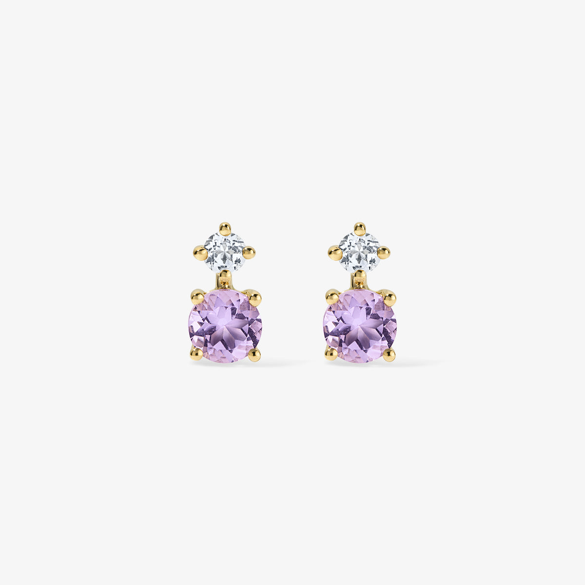 Mini Confetti Rose De France Amethyst Studs 14K Yellow Gold