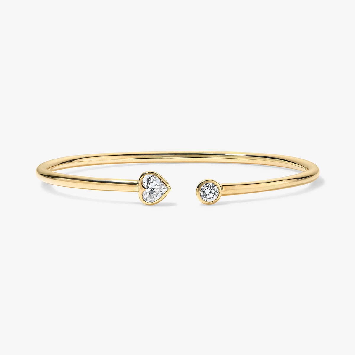 Coco Lab Diamond Heart Round Flex Bangle 14K Yellow Gold Mini