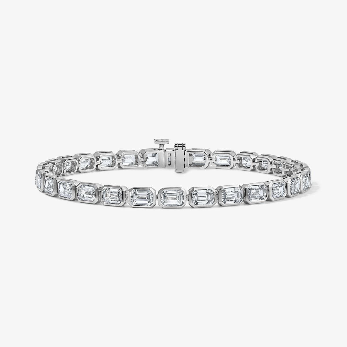 Lab Grown Diamond Emerald Bezel Tennis Bracelet 14K White Gold 8.00cttw