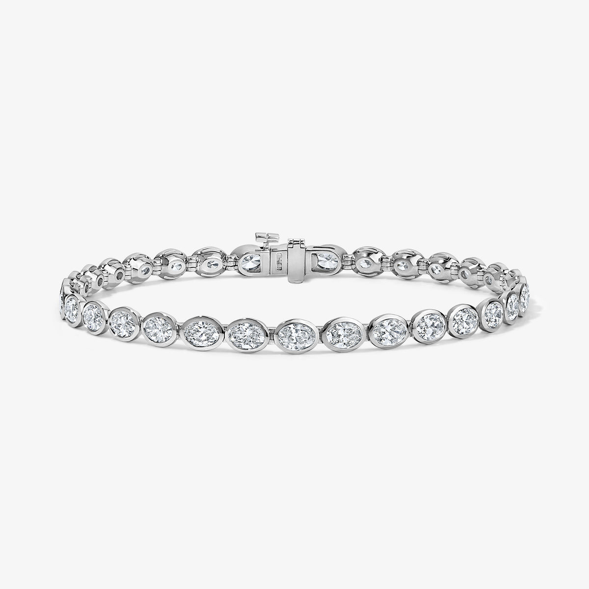 Lab Grown Diamond Oval Bezel Tennis Bracelet 14K White Gold 8.00cttw