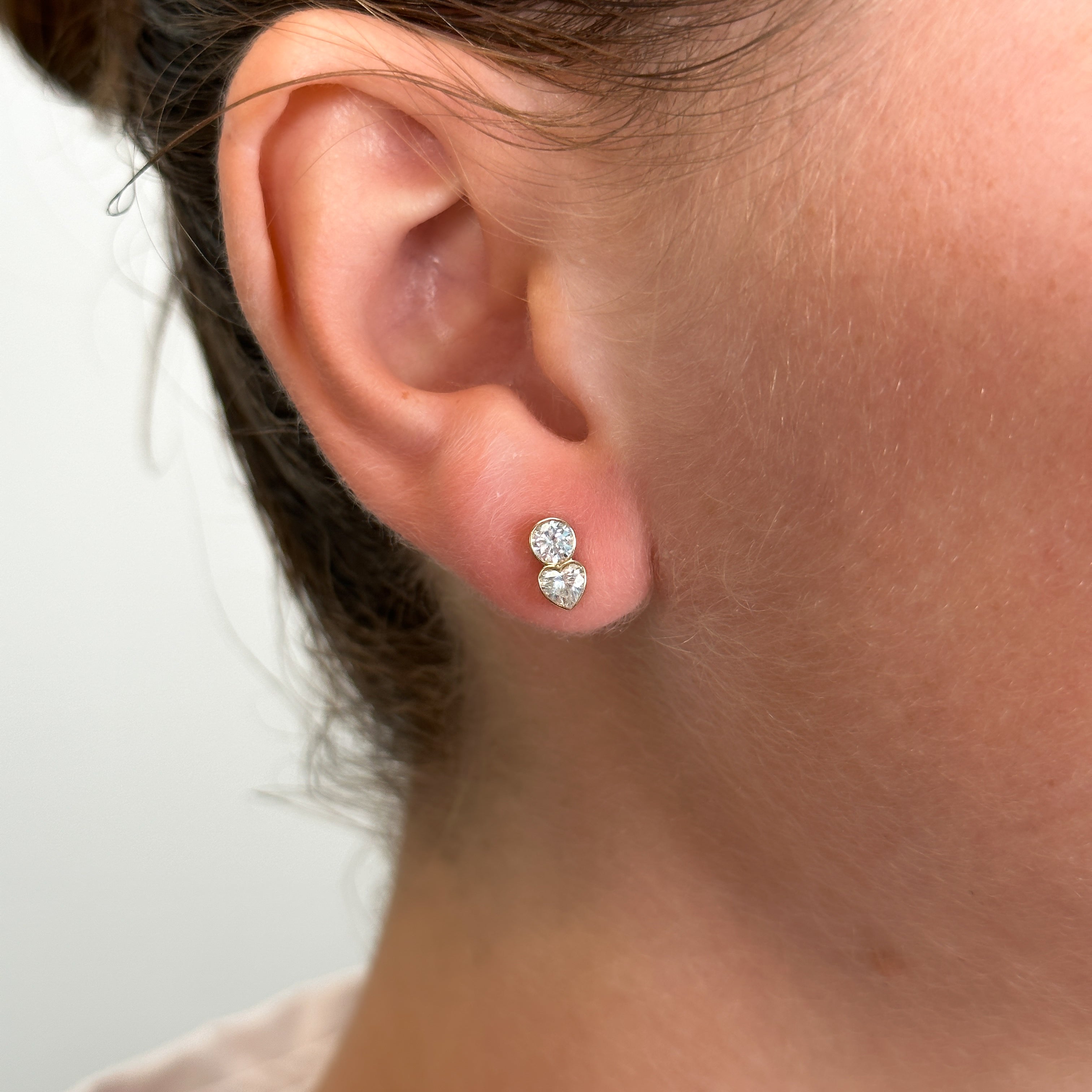 Fancy Bezel Two Stone Multi Shape Earring