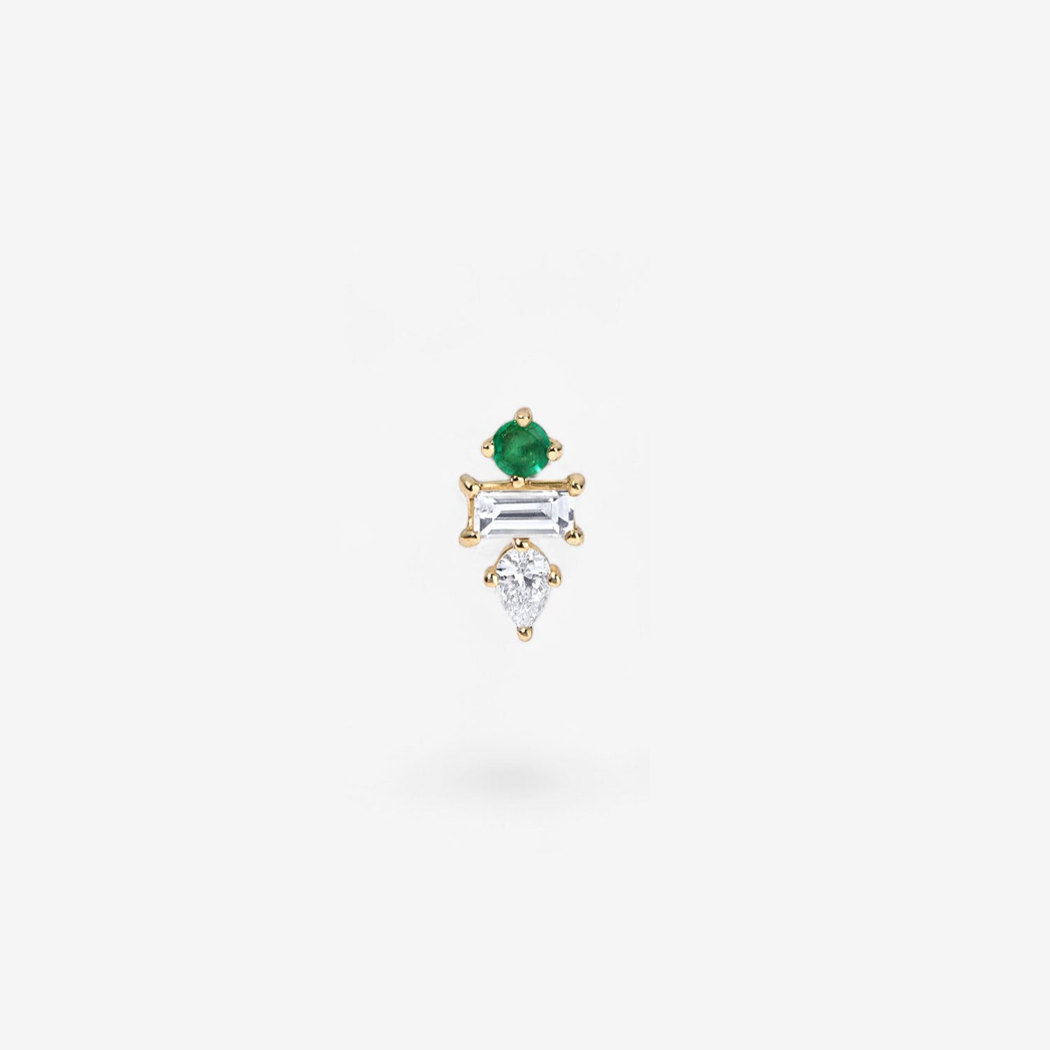 Grace 3 Stone Stud with Emerald 14K Yellow Gold Single