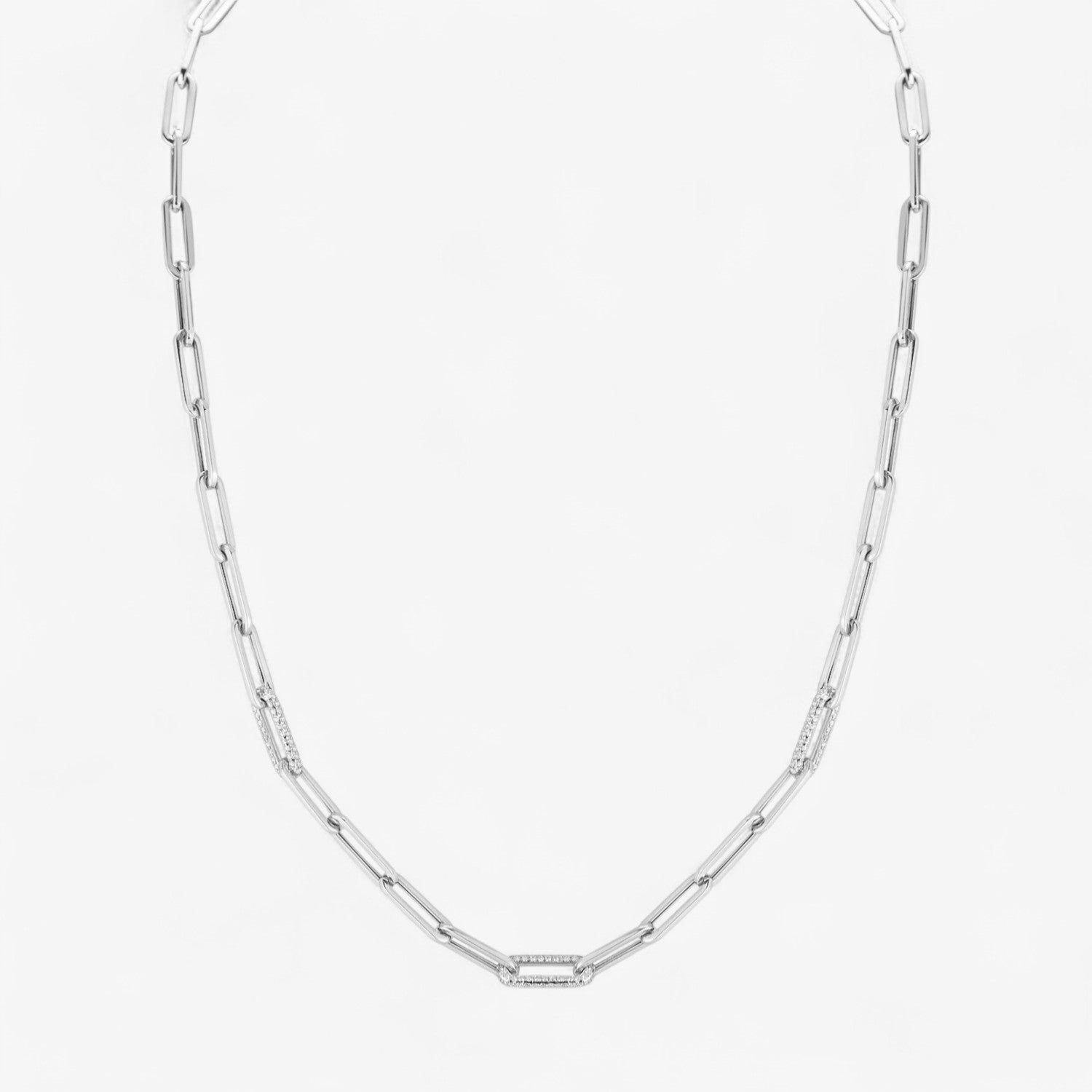Cleo Paperclip Necklace with Diamond Links