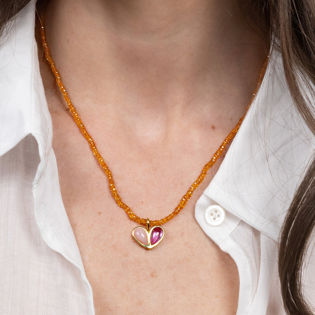 Mandarin Orange Beaded Sweetheart Necklace