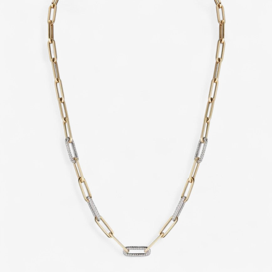 Cleo Paperclip Necklace with Diamond Links