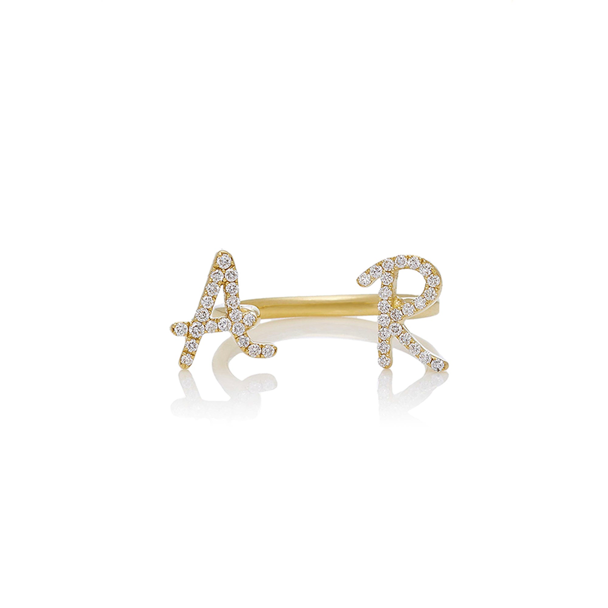 Between Finger Ring, Initials "AR" in Yellow Gold Size 6