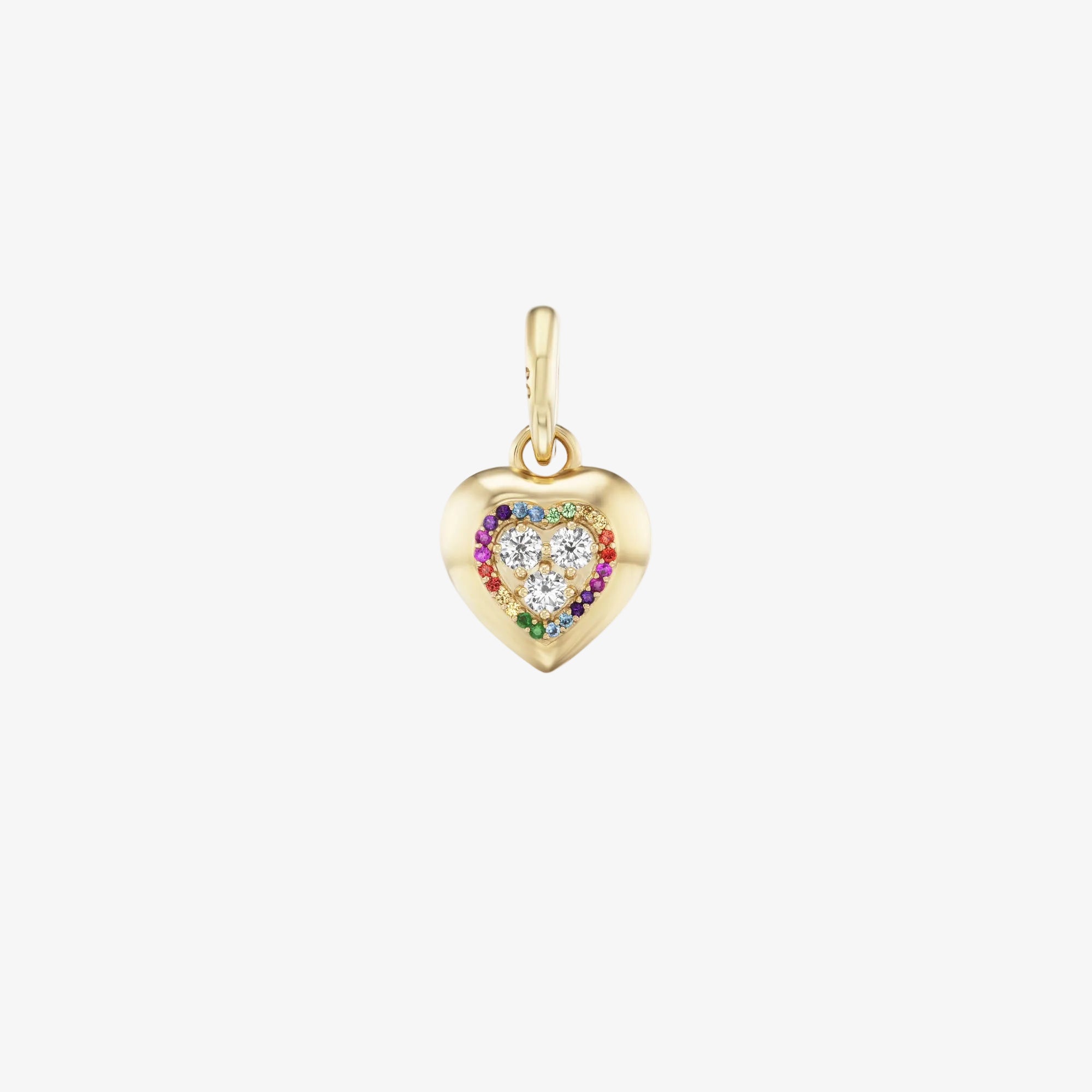 Rainbow Halo Diamond Candy Heart Button Charm