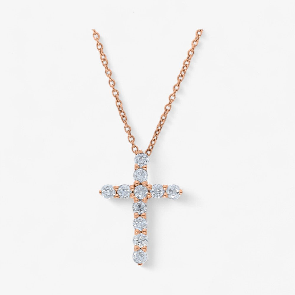 Large Prong Set Diamond Cross Pendant