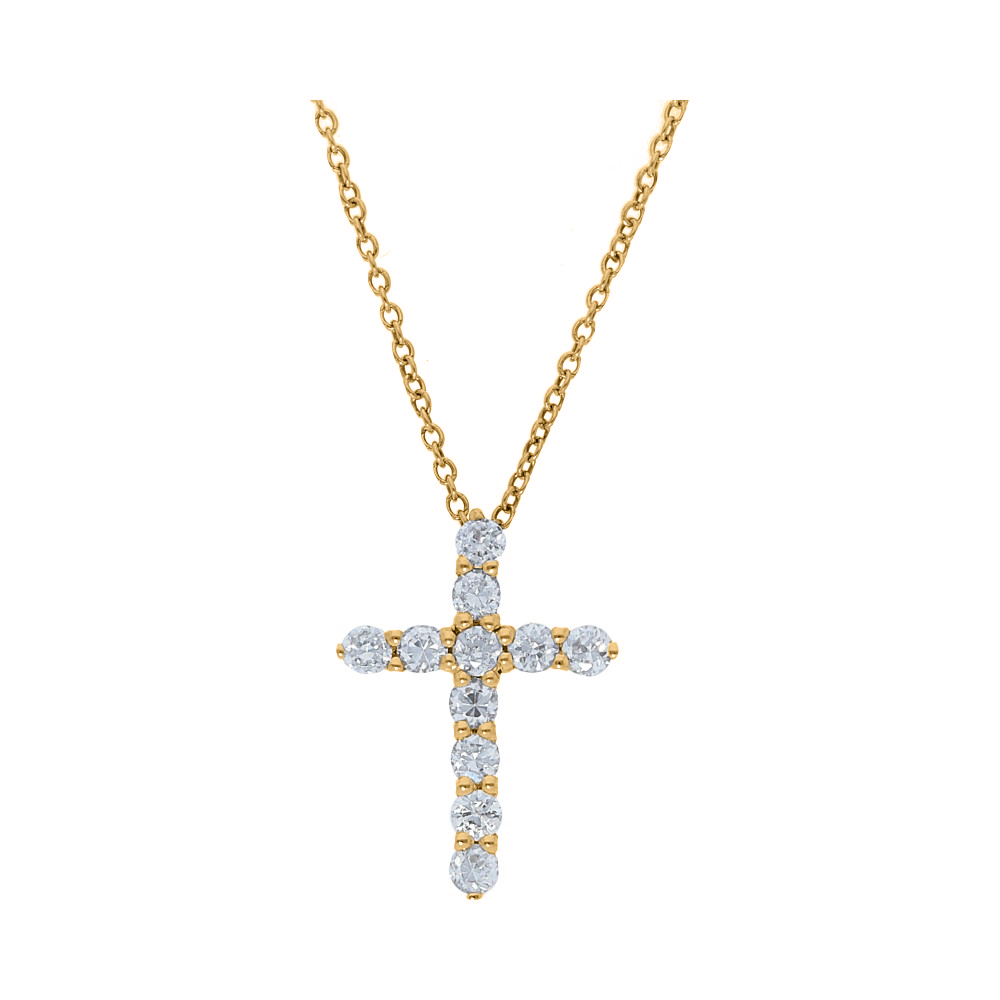 3.0 ctw Baguette Diamond Cross with Round Center in 18k yellow gold (2 1/2