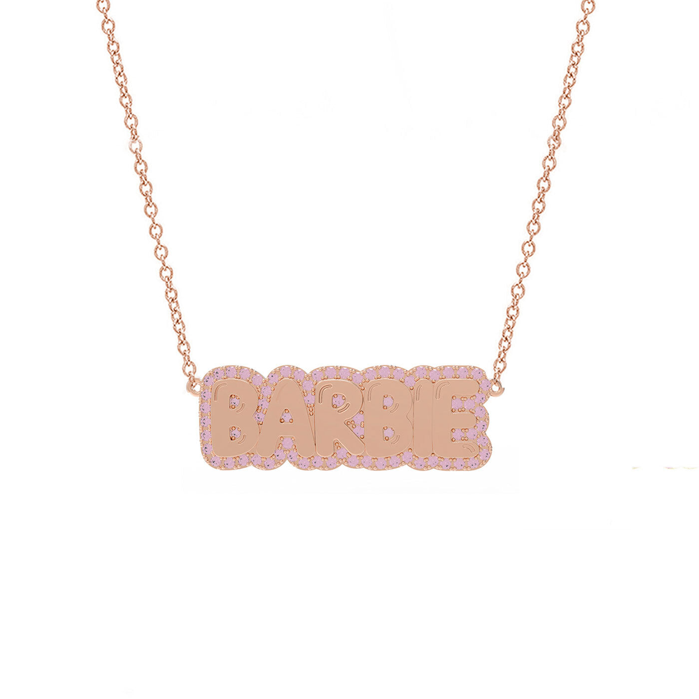 Large Bubble Necklace with Pink Sapphire Outline "BARBIE"