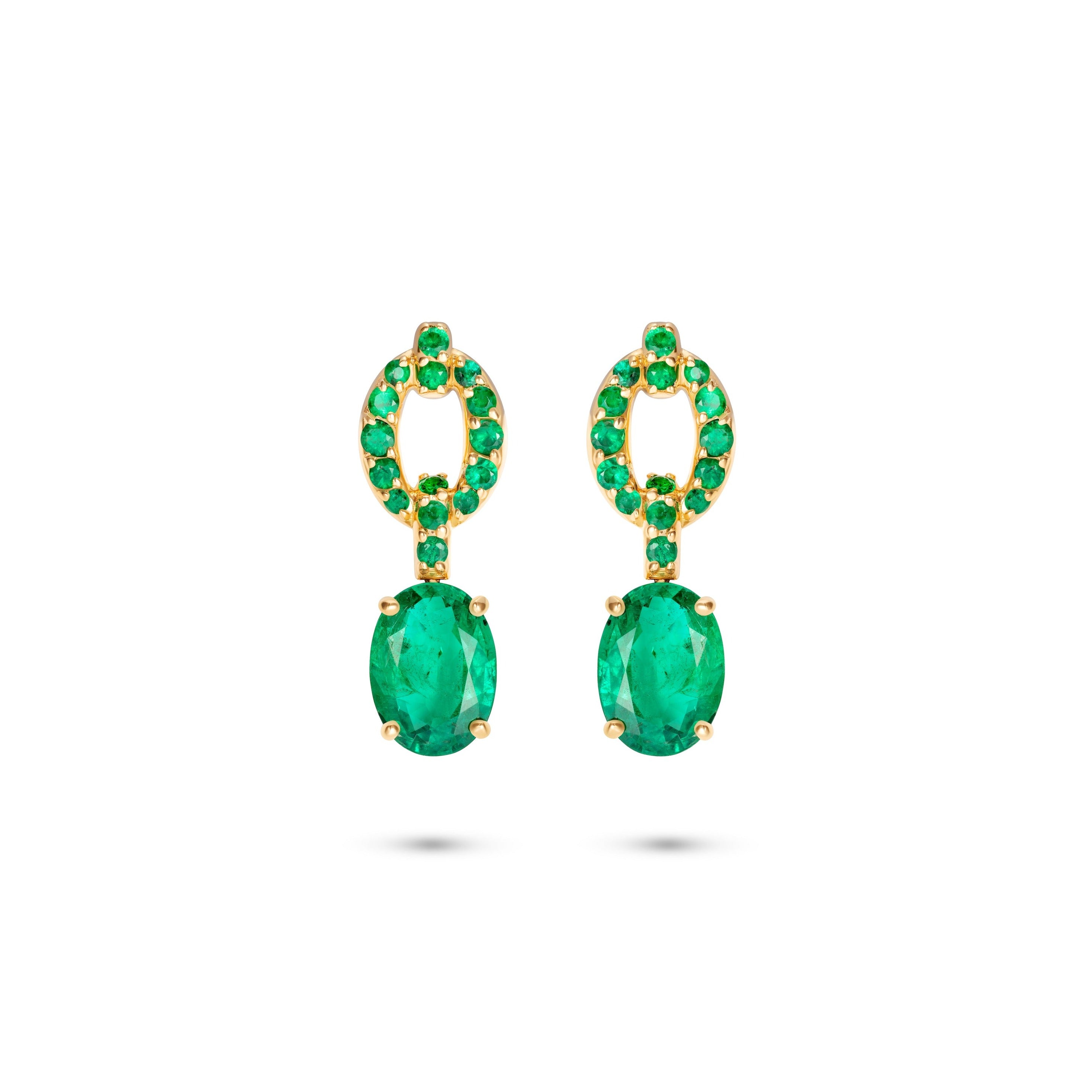 Catena Drop Oval Emerald and Pave Earrings