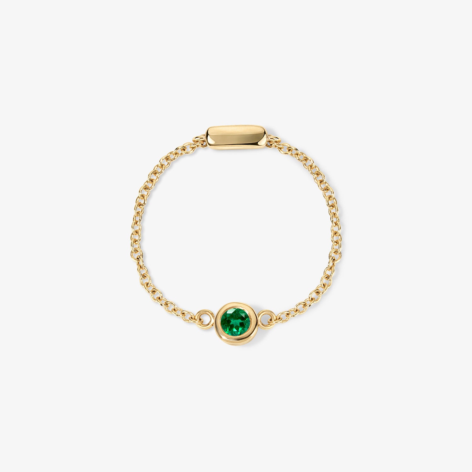 Margot Birthstone Bezel Chain Ring 14K Yellow Gold Emerald