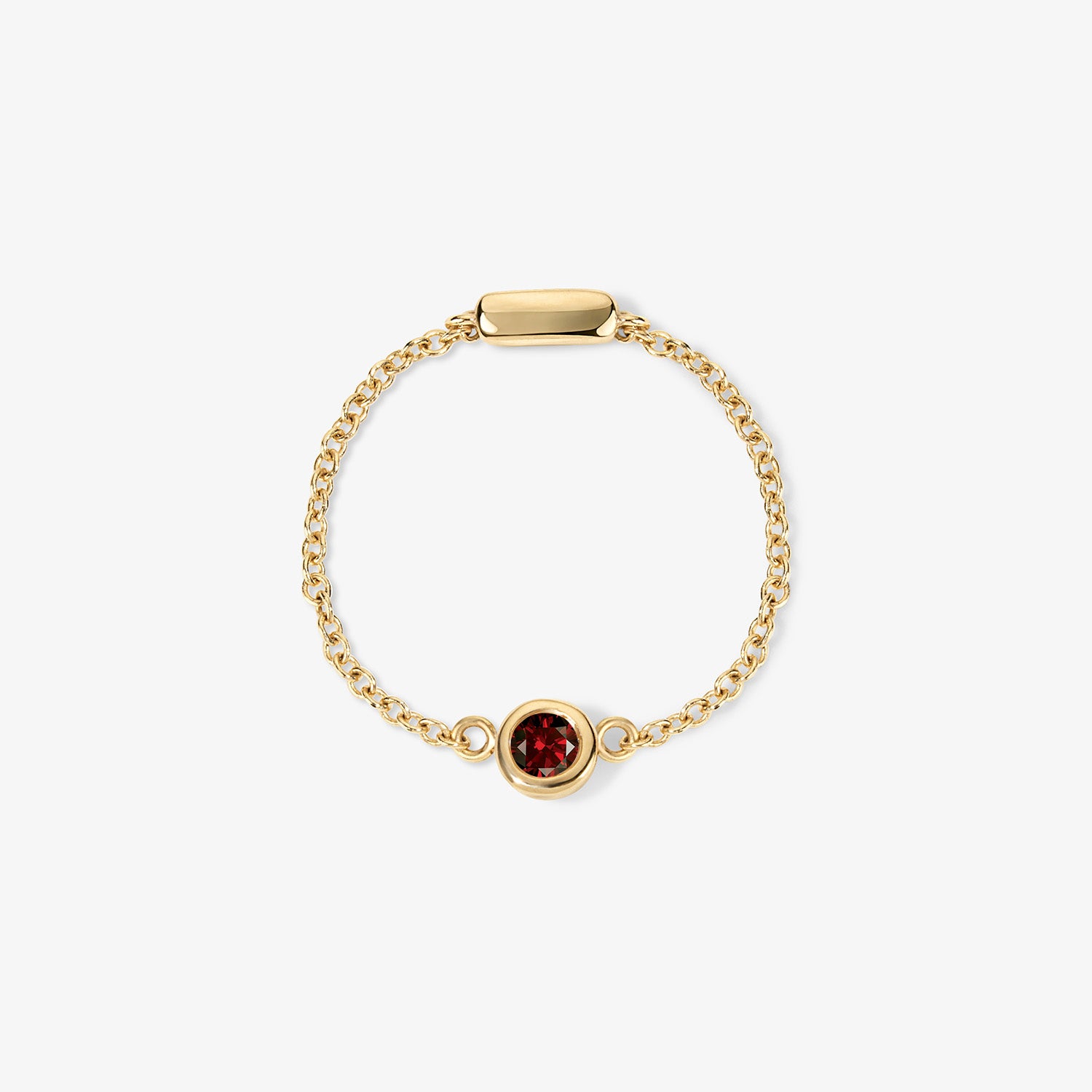 Margot Birthstone Bezel Chain Ring 14K Yellow Gold Garnet