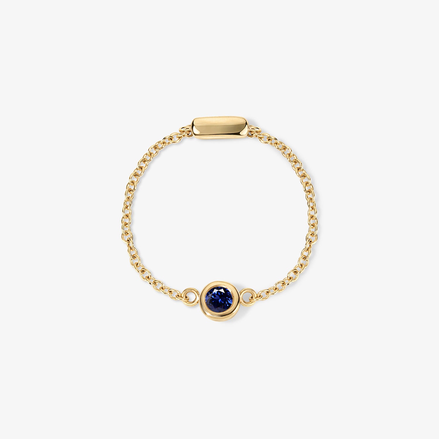 Margot Birthstone Bezel Chain Ring 14K Yellow Gold Blue Sapphire
