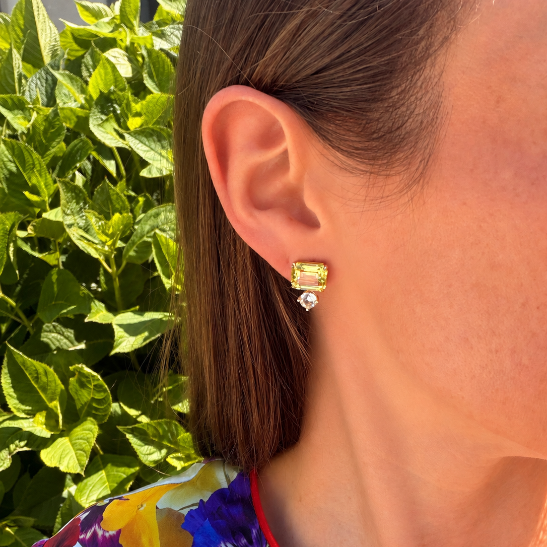 Candy Confetti Emerald Cut Lemon Quartz Studs