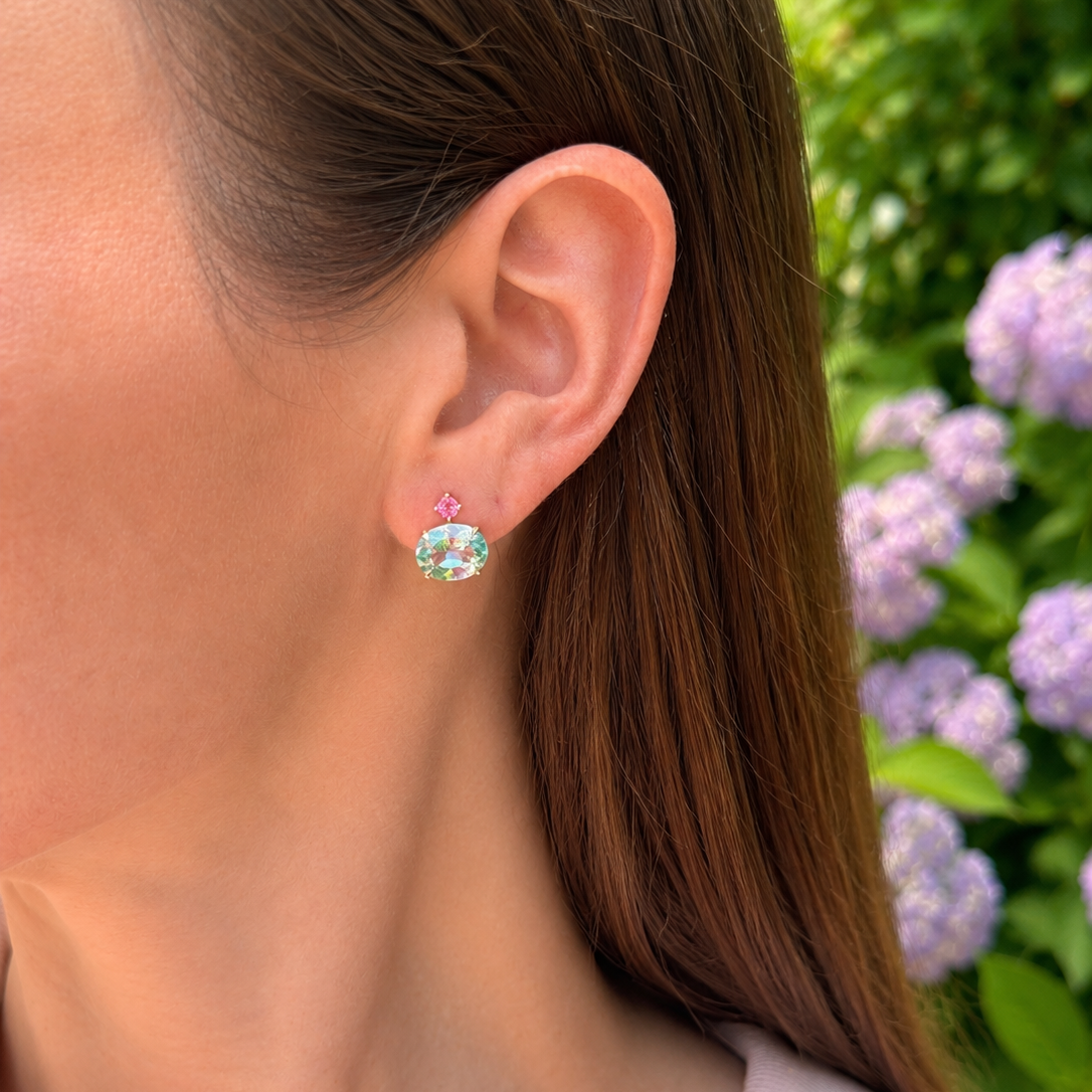 Candy Confetti Oval Aquamarine Studs