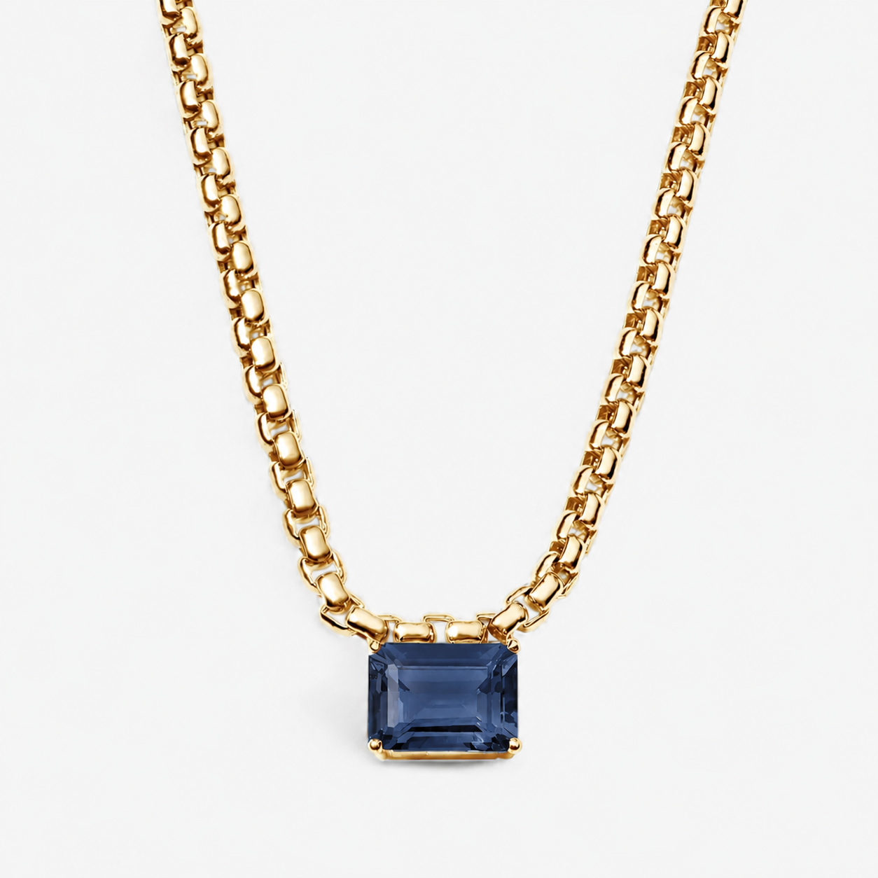 Avery Gemstone Box Chain Necklace 14K Yellow Gold 14in Blue Sapphire