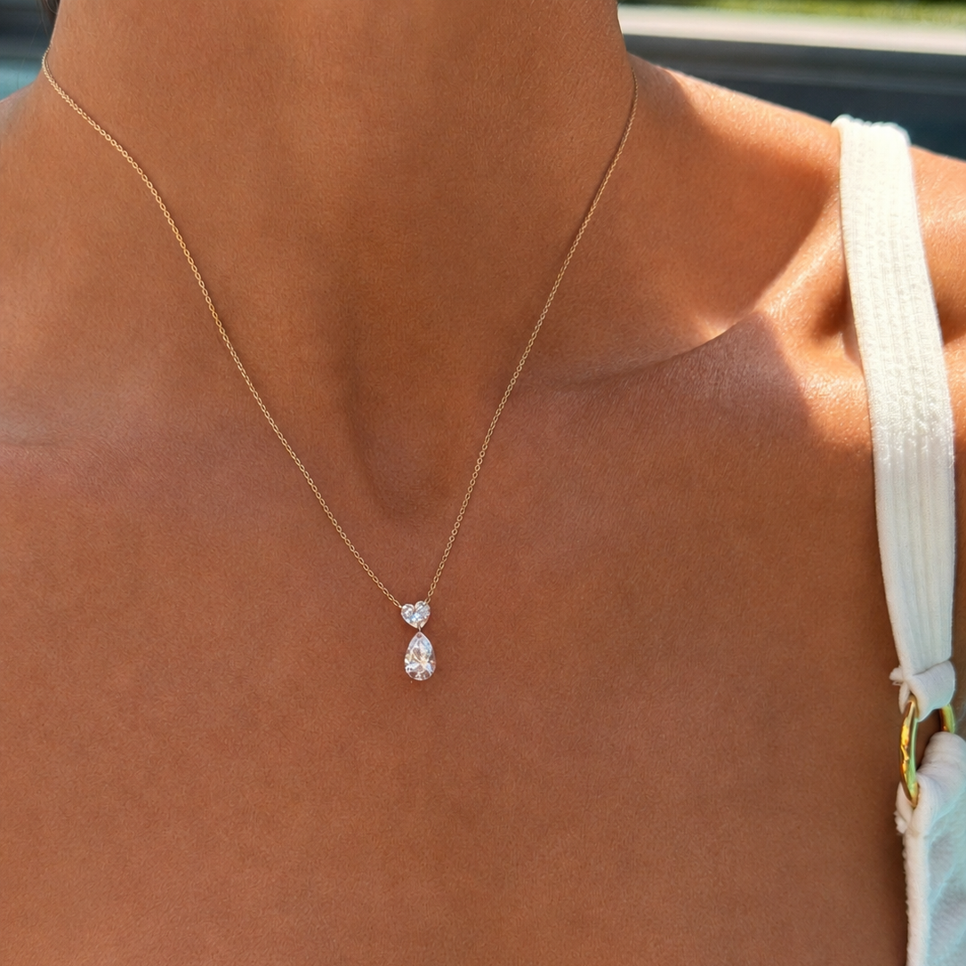 Lola Lab Grown Heart and Pear Drop Drilled Diamond Necklace