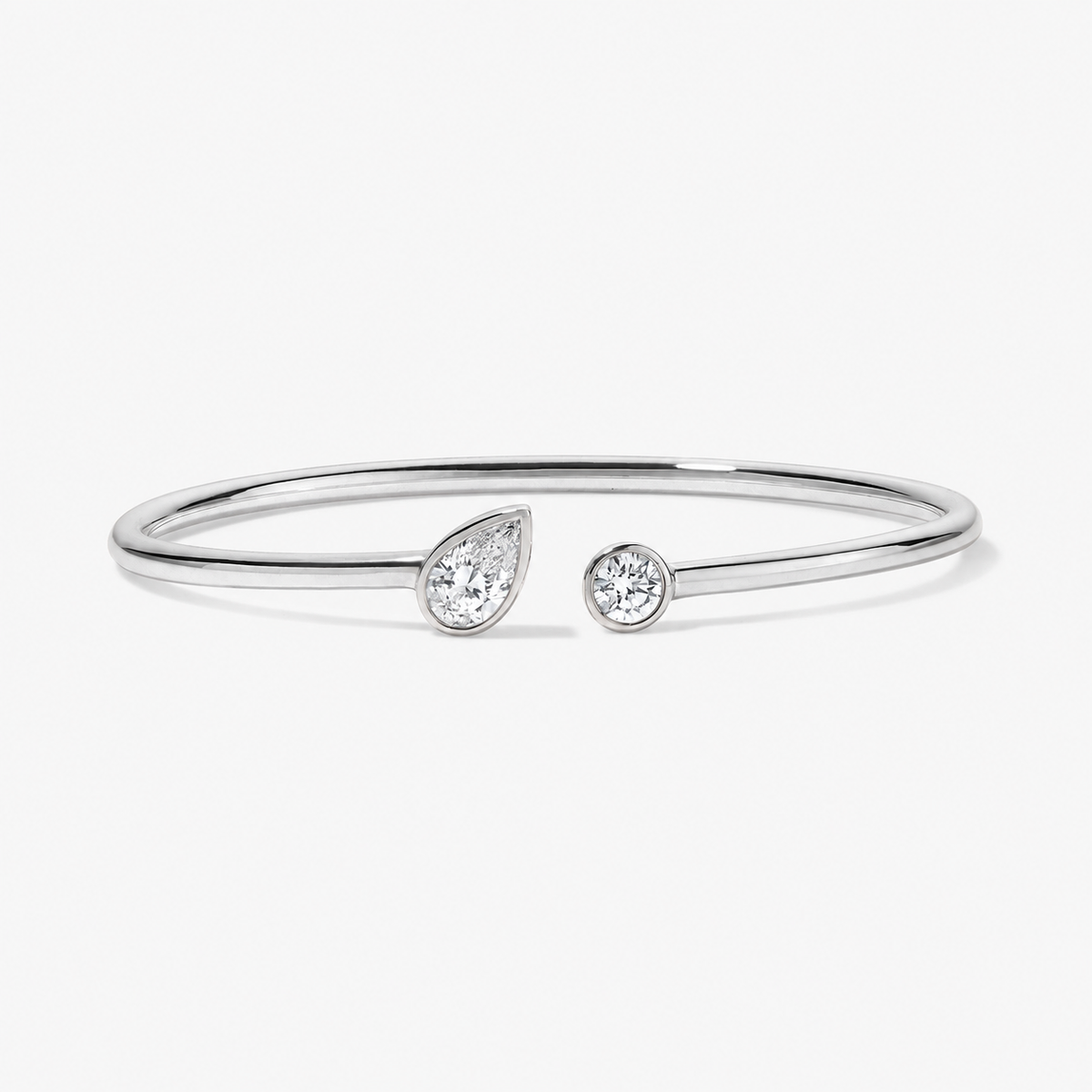 Coco Lab Diamond Pear Round Flex Bangle 14K White Gold Petite