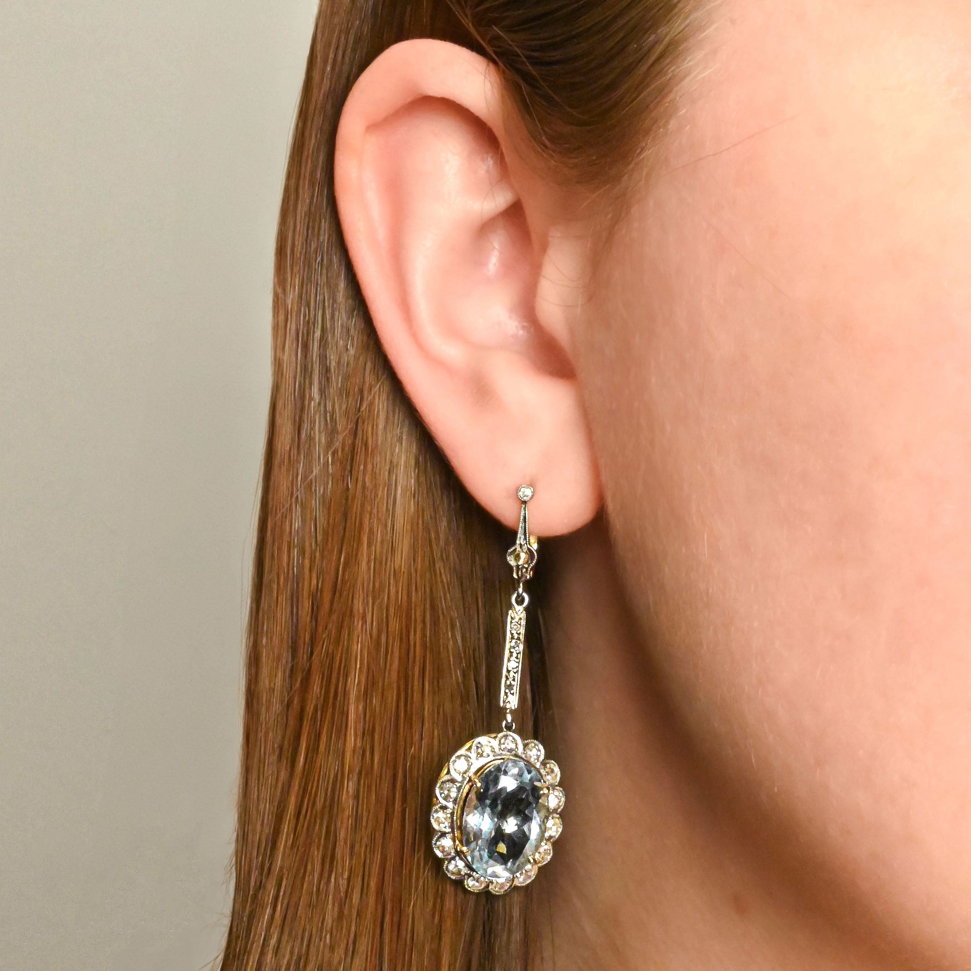 Vintage Diamond and Aquamarine Drop Earrings