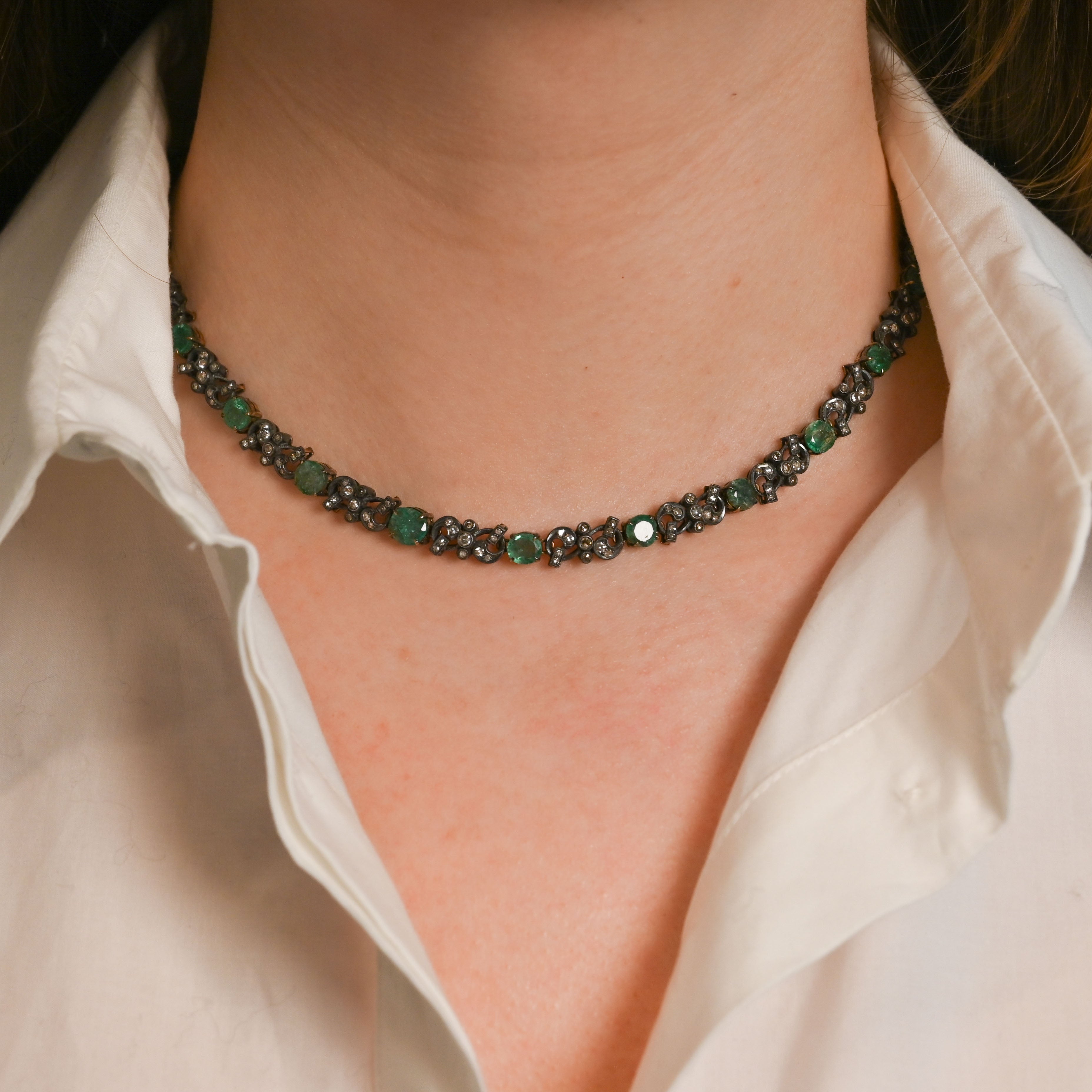 Victorian Diamond and Emerald Alternating Necklace