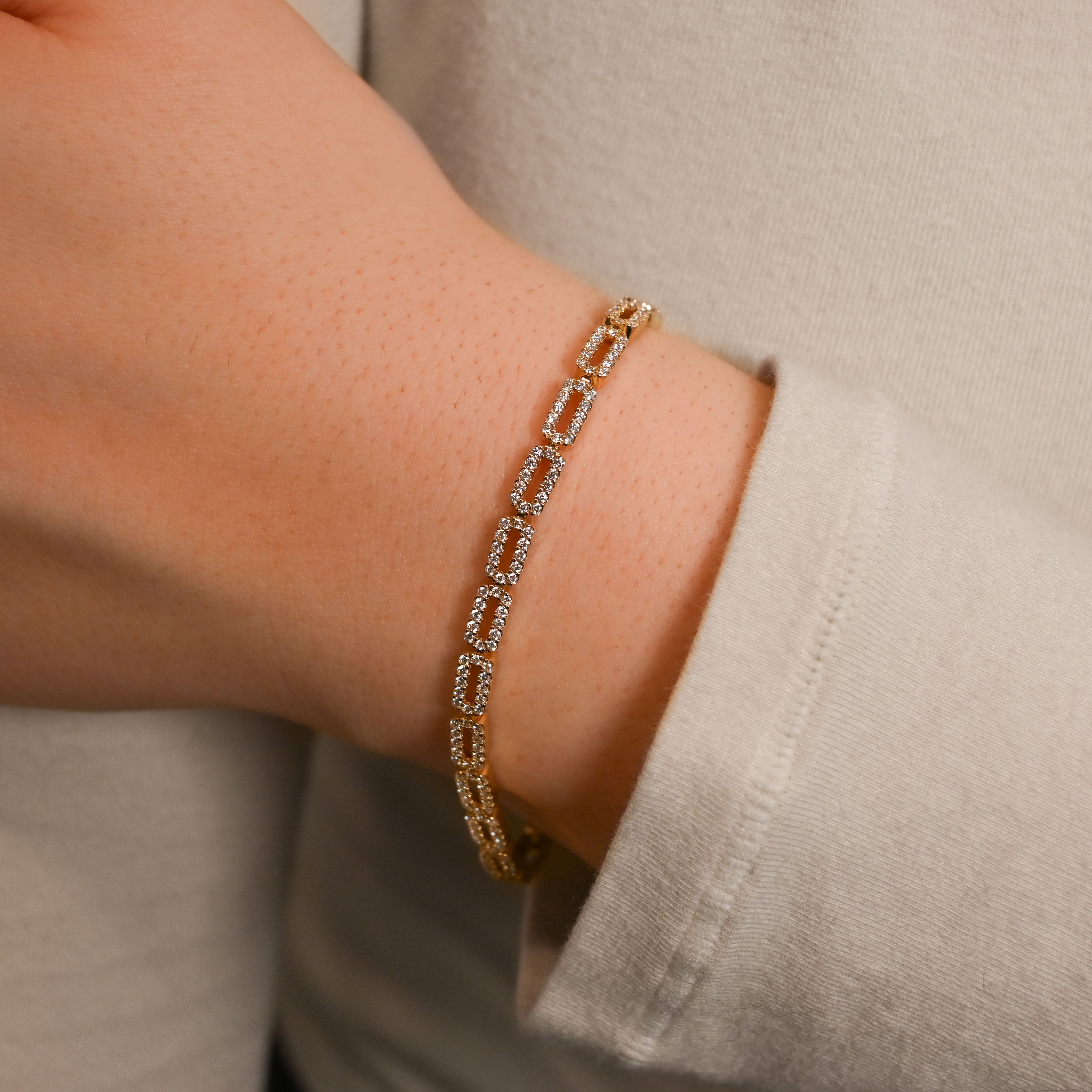Gold and Pave Rectangular Link Bracelet