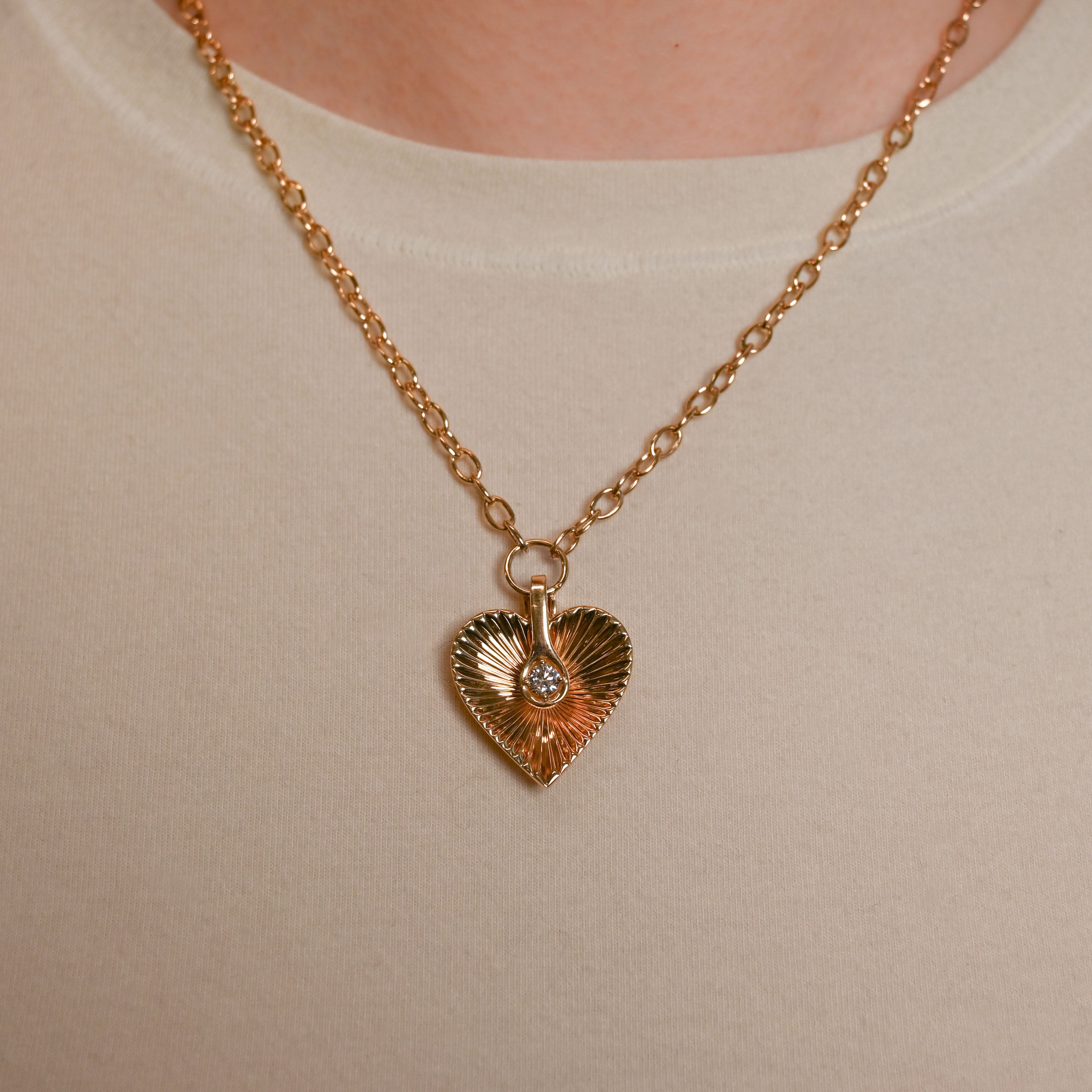 Gold and Diamond Fluted Heart Pendant