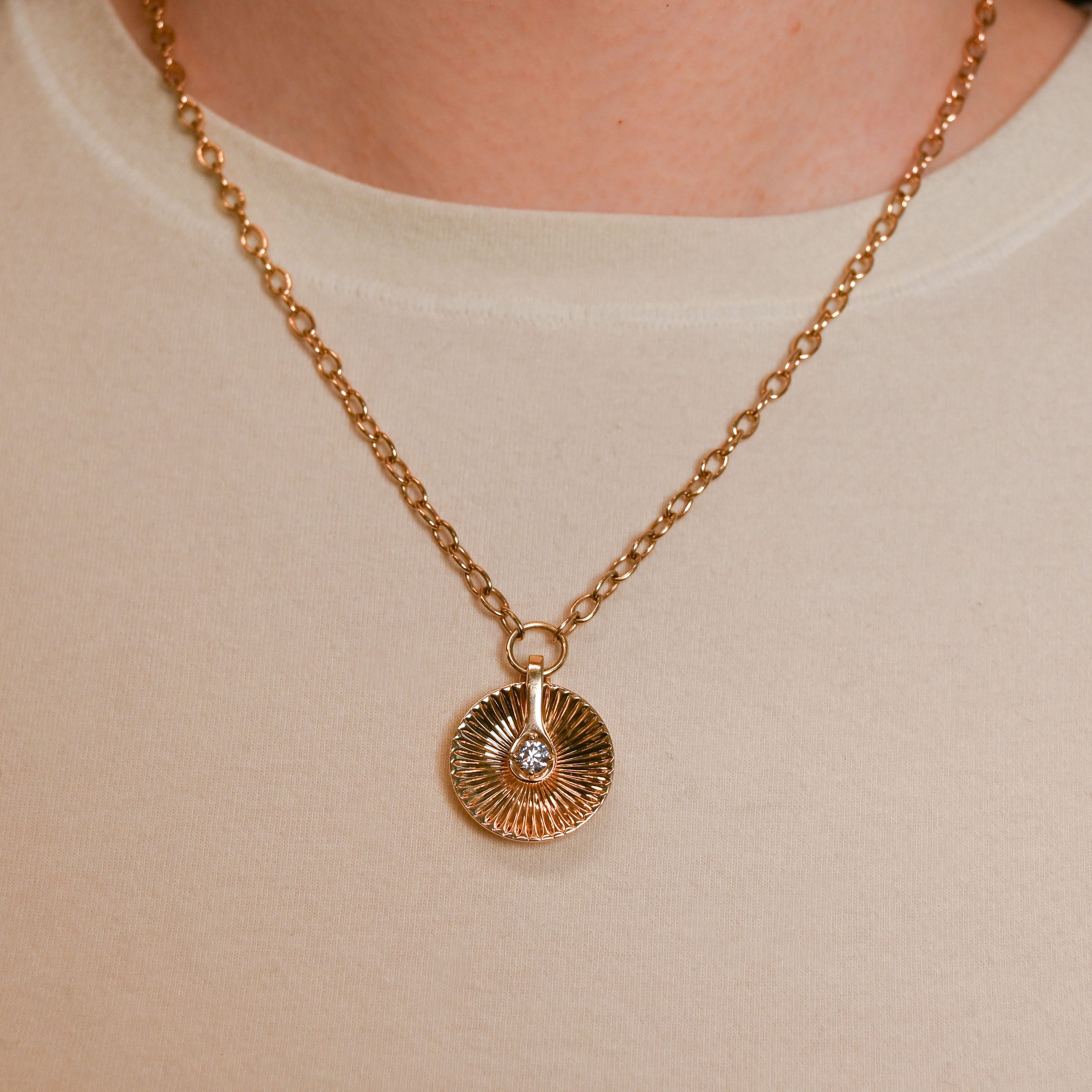 Gold and Diamond Fluted Round Pendant