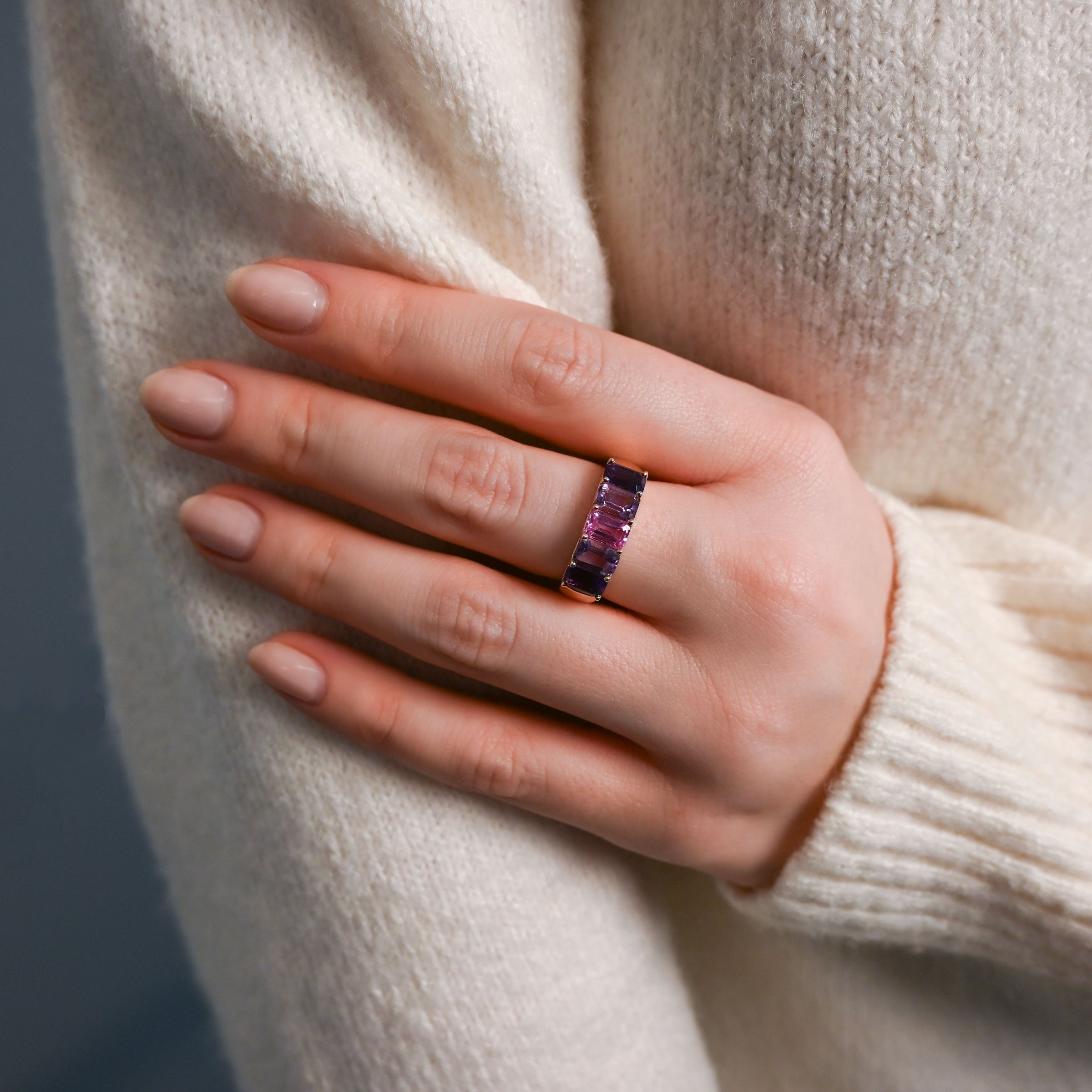 Vault Sale: Amethyst and Pink Sapphire 5 Stone Ring Size 7