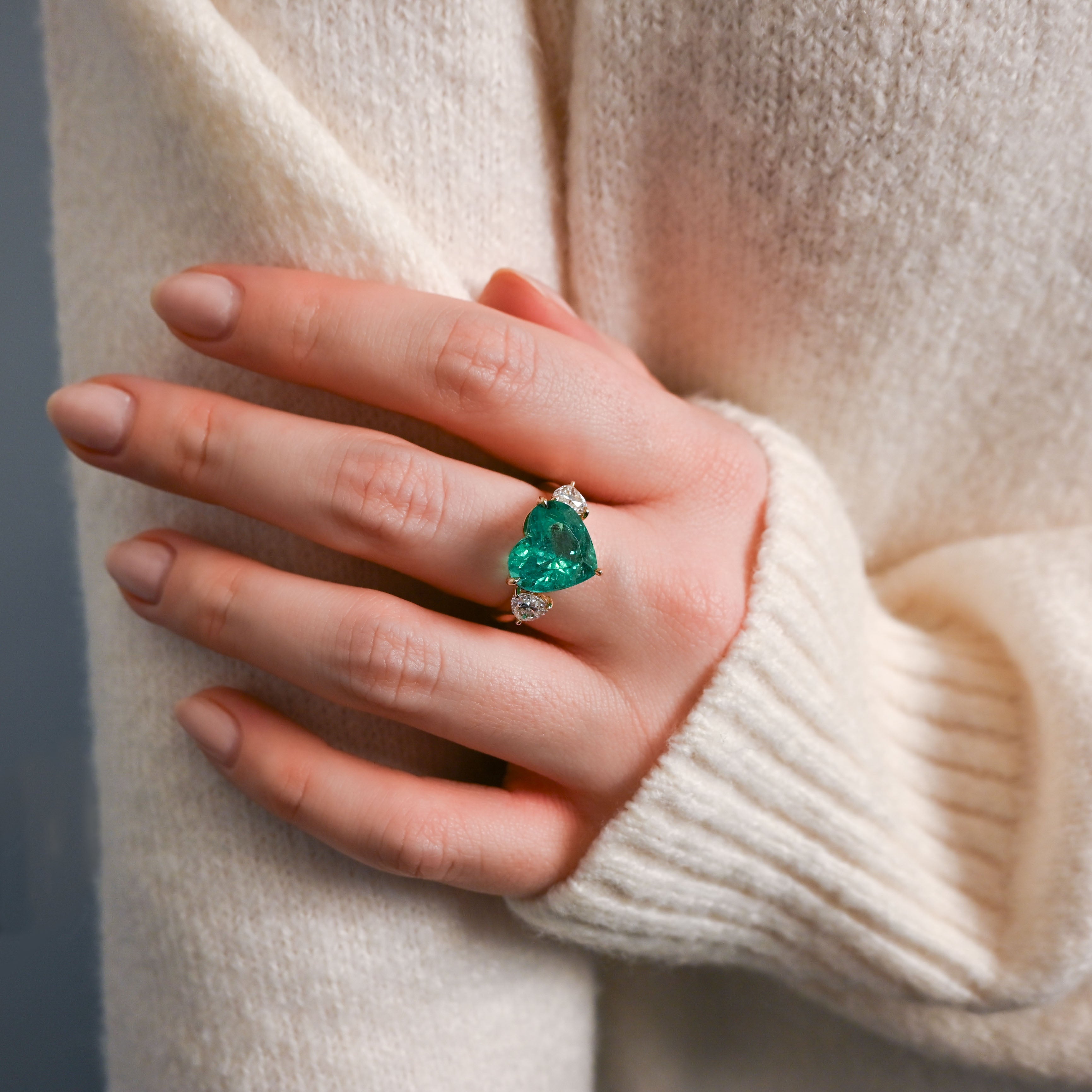 Emerald and Diamond Hearts Ring