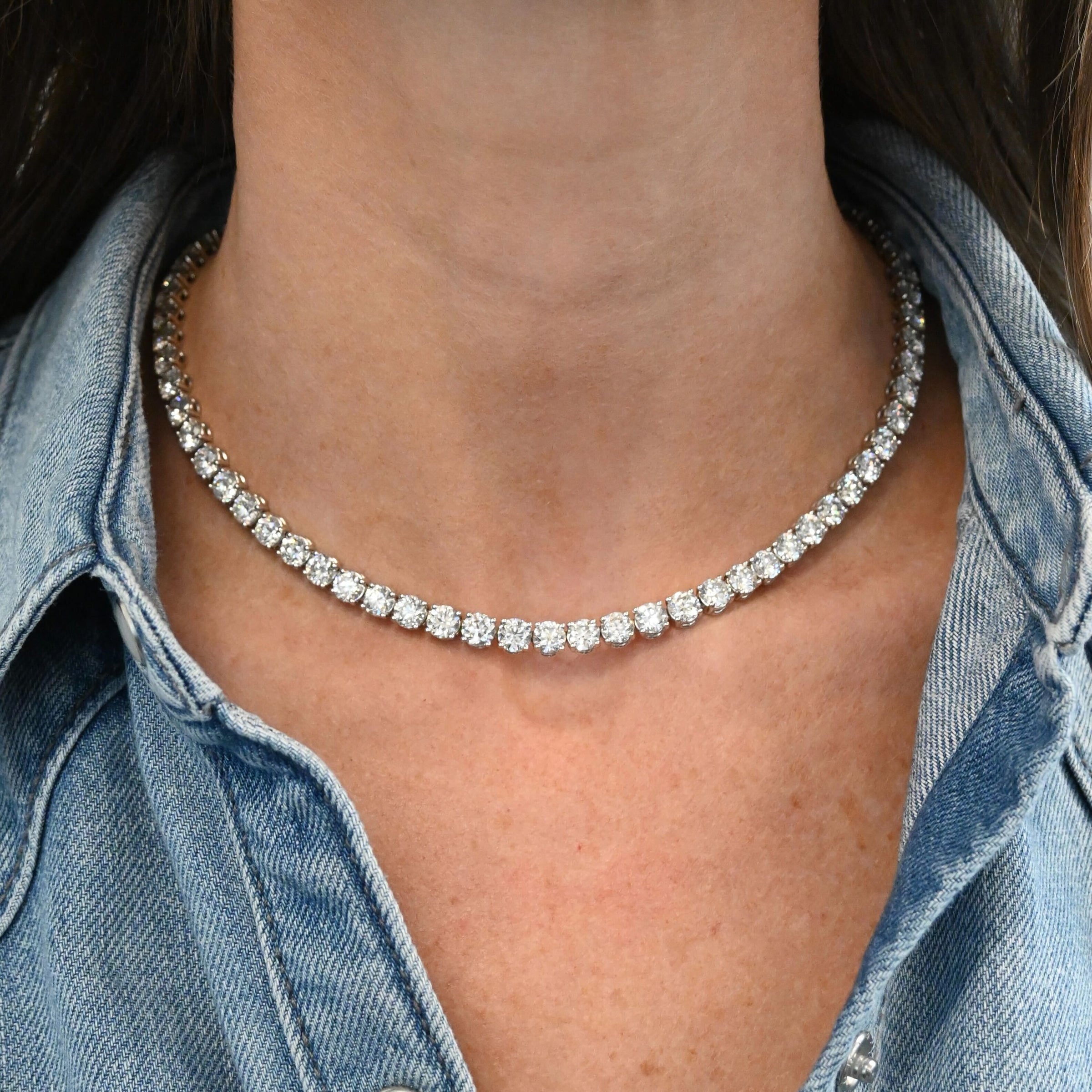 35CT Round Diamond Tennis Necklace