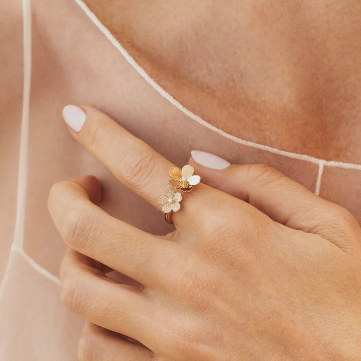 Diamond and Gold Double Cherry Blossom Ring