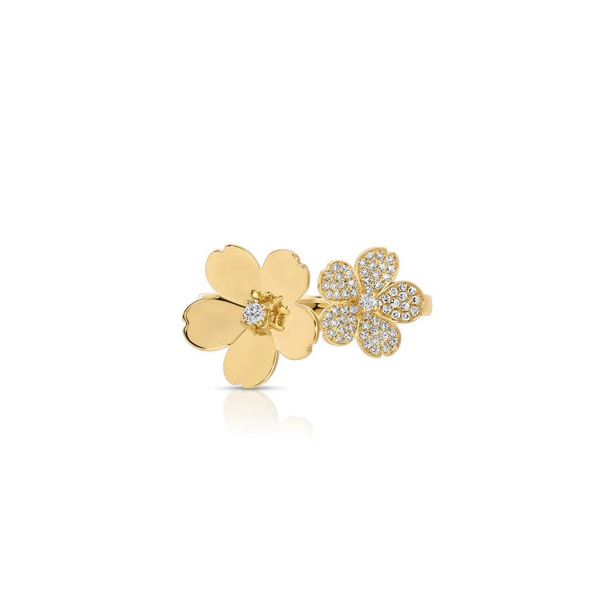 Diamond and Gold Double Cherry Blossom Ring