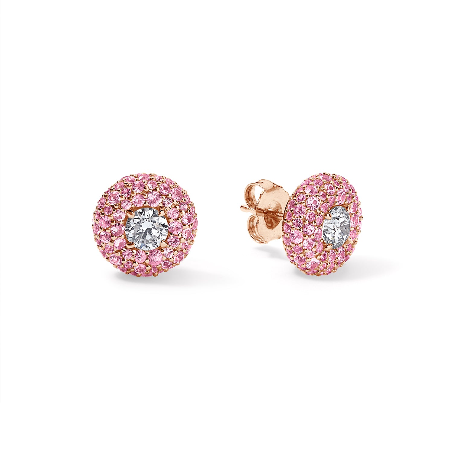 Pink Sapphire and Diamond Donut Studs