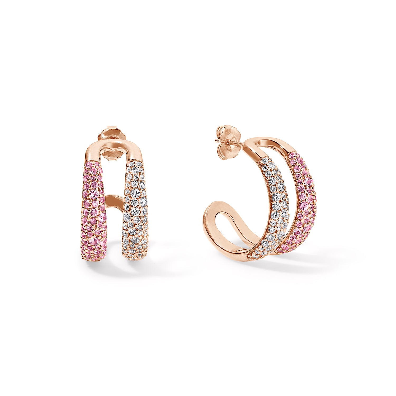 Pink Sapphire and Diamond Double Domed Hoops