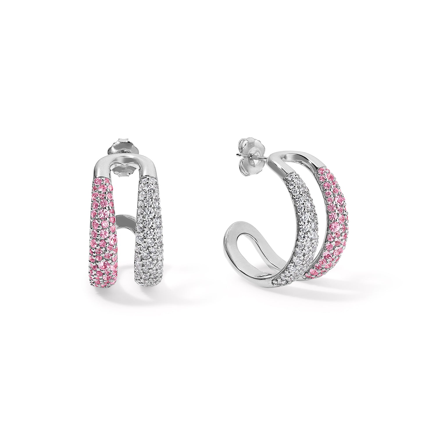 Pink Sapphire and Diamond Double Domed Hoops