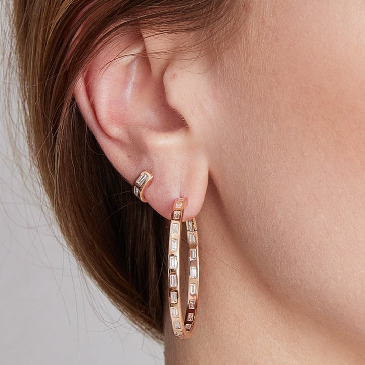 Ottoline Gold and Diamond Baguette Hoop Earrings