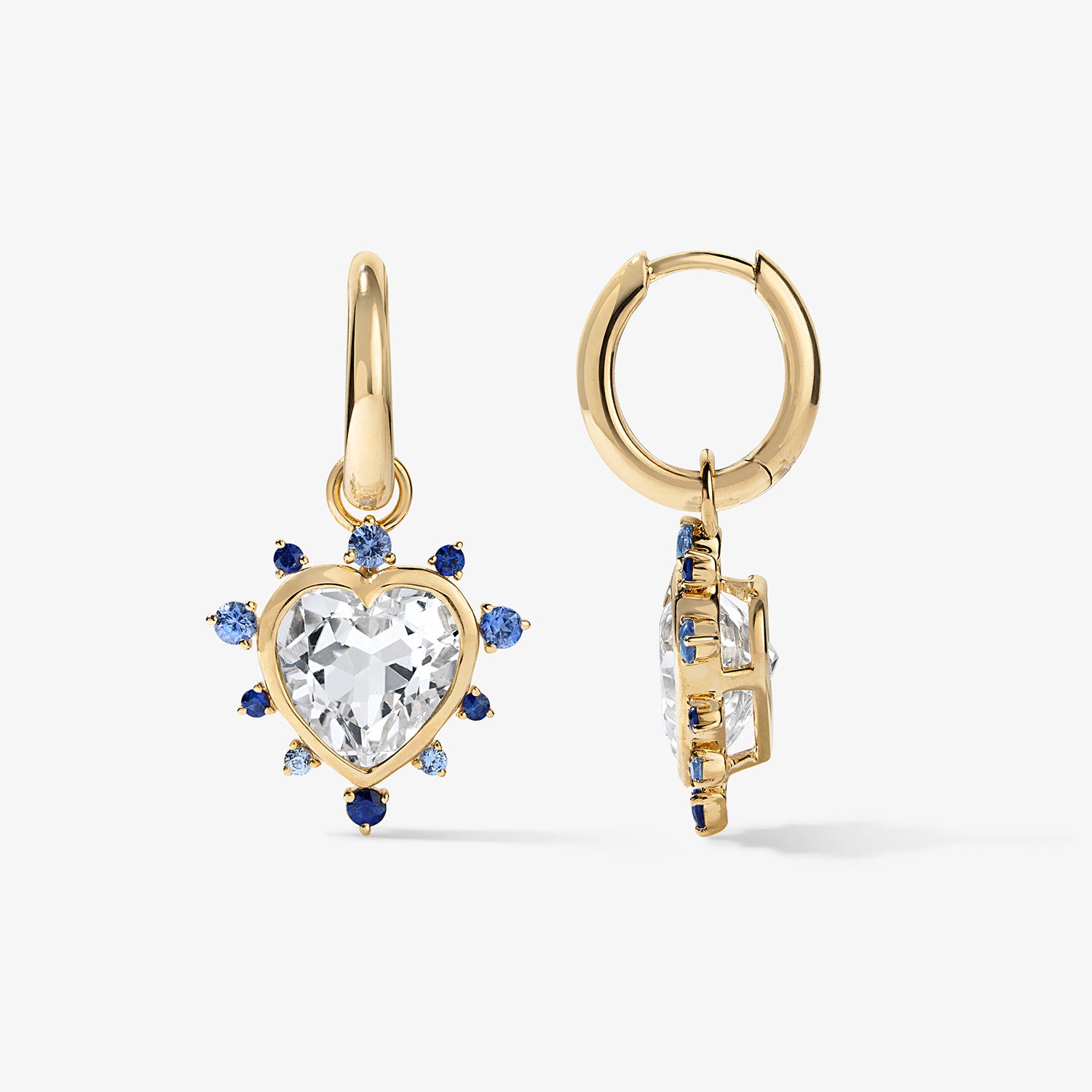Grace Heart Drop Huggie with Blue Sapphire Halo